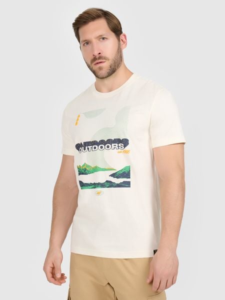 4F T-shirt regular z nadrukiem męski - biały XXL. Białe t-shirty męskie 4f, m, bez wzorów, z bawełny, bez kołnierzyka. W wyprzedaży za 59.99 zł.