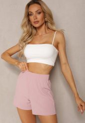 Różowe Prążkowane Szorty High Waist o Luźnym Fasonie Fleda. Czerwone szorty damskie Renee, m, bez wzorów, prążkowane, z podwyższonym stanem. Za 34.99 zł.
