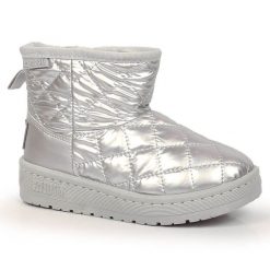 Śniegowce dziewczęce wsuwane pikowane ocieplane srebrne Big Star KK374241. Szare buty zimowe dziewczęce Big Star, bez wzorów, z materiału, bez zapięcia. Za 95.00 zł.