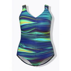 Damski Kostium kąpielowy marszczenie miękkie miseczki. Niebieskie kostiumy jednoczęściowe damskie Ulla Popken, plus size, bez wzorów, z elastanu, sportowe, plus size. Za 239.99 zł.
