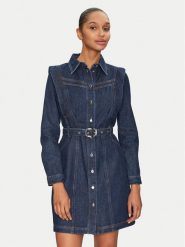 Morgan Sukienka jeansowa 251-RICOLI Granatowy Regular Fit. Niebieskie sukienki damskie Morgan, bez wzorów, z bawełny, bez kołnierzyka, bez ramiączek. Za 249.99 zł.