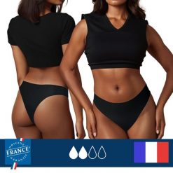 Menstruacyjny strój kąpielowy brazylijski – średnia chłonność. Czarne bikini damskie PLIM UNDERWEAR, l, bez wzorów. Za 139.99 zł.