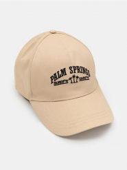 Czapka z daszkiem z haftowanym napisem Palm Springs - kremowy. Białe czapki i kapelusze męskie Sinsay, bez wzorów. Za 19.99 zł.