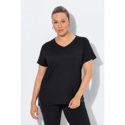 Damskie Bluzka funkcyjna wąska dekolt w szpic rękaw 1/2 z recyklingu. Czarne koszulki sportowe damskie Ulla Popken, plus size, bez wzorów, z elastanu, sportowe, bez kołnierzyka. Za 199.99 zł.
