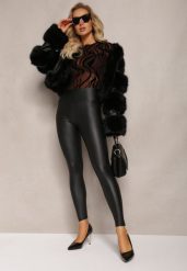 Czarne Legginsy z Imitacji Skóry z Regularną Talią i Szerokim Pasem w Biodrach Idrissa. Czarne legginsy damskie Renee, s, bez wzorów, z jeansu. Za 44.99 zł.