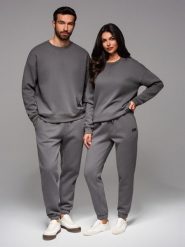 Komplet dresowy dla par UNISEX w stylu athleisure ze spodniami i bluzą - szary V18 Z109 XS/S. Szare bluzy męskie Ombre, m, bez wzorów, z dresówki, bez kaptura. Za 529.50 zł.