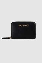 VALENTINO Zestaw czarny portfel damski z lusterkiem. Czarne portfele damskie Valentino by Mario Valentino, bez wzorów, ze skóry. W wyprzedaży za 299.99 zł.