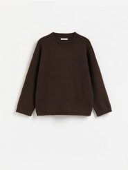 Sweter z domieszką wełny - brązowy. Brązowe swetry damskie Reserved, l, bez wzorów, z dzianiny, bez kołnierzyka, bez ramiączek, bez kaptura. Za 139.99 zł.