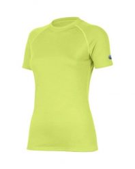Damska koszulka merino ALEA. Żółte koszulki sportowe damskie LASTING, s, bez wzorów, z materiału, bez kołnierzyka, bez ramiączek, rowerowe. Za 324.00 zł.