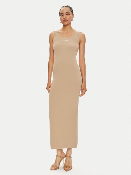 KARL LAGERFELD Sukienka letnia 245W1332 Beżowy Slim Fit. Brązowe sukienki damskie KARL LAGERFELD, na lato, s, bez wzorów, z syntetyku, bez kołnierzyka, bez ramiączek. Za 799.99 zł.