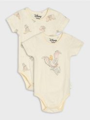 Bawełniane body z nadrukiem 2 pack Dumbo - kremowy. Białe body niemowlęce Sinsay, bez wzorów, z bawełny, bez ramiączek. Za 25.99 zł.