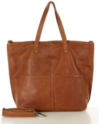Torebka skórzana brązowa camelowa duża typu shopper - MARCO MAZZINI. Brązowe torebki shopper damskie bez wzorów, ze skóry, duże, bez dodatków. Za 386.99 zł.