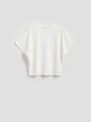 T-shirt oversize z modalem - biały. Białe t-shirty damskie Reserved, l, bez wzorów, z dzianiny, bez kołnierzyka. Za 59.99 zł.