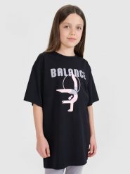 4F T-shirt oversize z nadrukiem dziewczęcy - czarny 158 (12-13 lat). Czarne t-shirty i topy dla dziewczynek 4f, bez wzorów, z bawełny, bez ramiączek. W wyprzedaży za 19.99 zł.