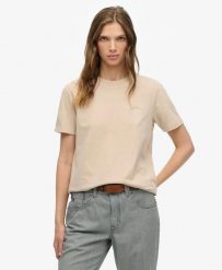 Superdry T-shirt Essential z wyszywanym logo z bawełny organicznej. Szare t-shirty damskie Superdry., uniwersalny, bez wzorów, z bawełny, klasyczne, bez kołnierzyka. Za 122.30 zł.