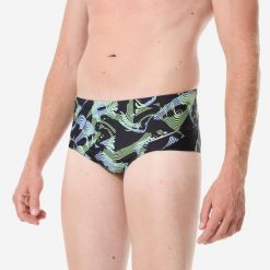 Slipki pływackie męskie Decathlon All Vibe. Czarne kąpielówki męskie Decathlon, l, bez wzorów, z materiału, na fitness i siłownię. Za 79.99 zł.