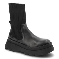 Czarne Botki Artiker Damskie Stylowe Buty Jesienne. Czarne botki damskie Artiker, na jesień, ze skóry, eleganckie, bez obcasa, na platformie, bez zapięcia. Za 379.00 zł.