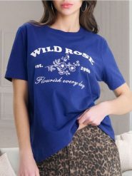 Koszulka z nadrukiem - niebieski. Niebieskie t-shirty damskie Sinsay, l, bez wzorów, bez kołnierzyka. Za 19.99 zł.
