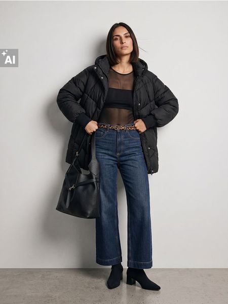 Pikowana kurtka oversize - czarny. Czarne kurtki damskie Sinsay, l, bez wzorów, bez kaptura. Za 129.99 zł.