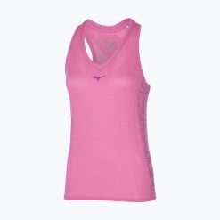 Koszulka do biegania damska Mizuno Aero Tank. Czerwone koszulki sportowe damskie Mizuno, l, bez wzorów, z materiału, bez kołnierzyka, bez ramiączek, do biegania. Za 89.99 zł.