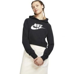 Bluza z kapturem Nike Sportswear Essential Cropped, Kobiety. Czarne bluzy damskie Nike, l, bez wzorów, z materiału, z kapturem, na fitness i siłownię. W wyprzedaży za 186.15 zł.