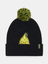 Czapka z pomponem i haftem Grinch - czarny. Czarne czapki i kapelusze męskie Sinsay, bez wzorów. Za 29.99 zł.
