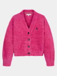 Tommy Hilfiger Kardigan KG0KG07711 Różowy Regular Fit. Czerwone swetry dla dziewczynek Tommy Hilfiger, bez wzorów, z syntetyku, bez kołnierzyka, bez ramiączek, bez kaptura. Za 469.99 zł.