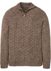 Sweter ze stójką z materiału z domieszką wełny. Brązowe swetry przez głowę męskie bonprix, l, bez wzorów, z dzianiny, bez kołnierzyka. Za 137.99 zł.