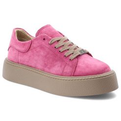 Różowe Sneakersy Filippo Stylowe Obuwie Damskie Na Platformie. Czerwone półbuty damskie Filippo, bez wzorów, eleganckie, bez obcasa, na platformie, bez zapięcia. Za 209.00 zł.