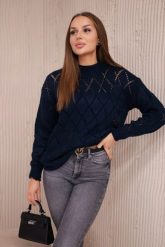 Sweter z półgolfem i wzorem w romby granatowy. Niebieskie swetry damskie KESI, l, bez wzorów, z wełny, bez kołnierzyka, plus size, bez ramiączek, bez kaptura. Za 125.45 zł.