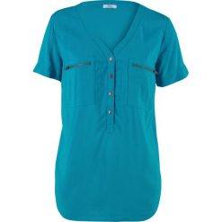 Bluzka z wiskozy, krótki rękaw bonprix ciemnoturkusowy. Bluzki damskie marki bonprix. Za 37.99 zł.
