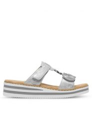 Rieker Klapki V02K3-40 Srebrny. Szare klapki damskie Rieker, bez wzorów, z syntetyku, bez obcasa. Za 309.99 zł.