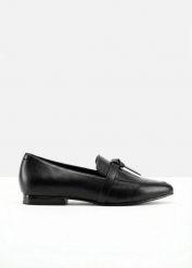 Loafersy z kokardką. Czarne baleriny damskie bonprix, bez wzorów, bez obcasa. Za 54.99 zł.