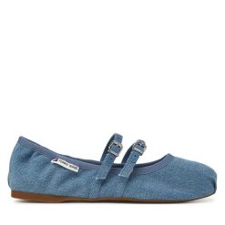 Baleriny Tommy Jeans. Niebieskie baleriny damskie Tommy Jeans, bez wzorów, z denimu, bez obcasa. Za 199.99 zł.