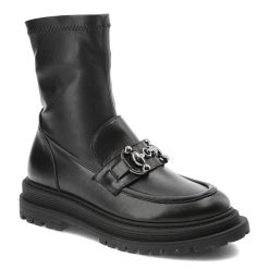 Botki damskie CheBello, ze skóry naturalnej licowej z elastyczną dopasowującą się cholewką wsuwaną konstrukcją, czarne, 3053-401-MIC-S230. Czarne kozaki damskie CheBello, z materiału, bez obcasa, na obcasie. Za 424.99 zł.