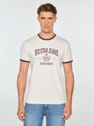Koszulka męska z kontrastowym nadrukiem perłowa berno 103. Białe t-shirty męskie Big Star, l, bez wzorów, z bawełny, retro, bez kołnierzyka. Za 99.99 zł.