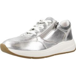 Tenisówki Geox Model D Cristael Kolor Srebrny. Szare trampki i tenisówki damskie Geox, bez wzorów, ze skóry, casualowe, bez zapięcia. Za 409.99 zł.