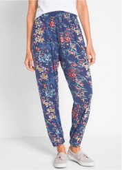 Spodnie haremki z mieszanki wiskozy. Czarne spodnie materiałowe damskie bonprix, bez wzorów, z wiskozy. Za 84.99 zł.