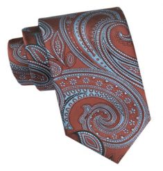 Męski Krawat - Angelo di Monti - Niebiesko-Miedziany z Orientalnym Wzorem. Niebieskie krawaty i muchy Angelo di Monti, bez wzorów, z tkaniny, eleganckie. Za 45.00 zł.