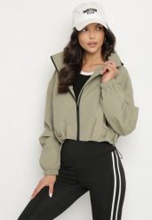 Ciemnozielona Sportowa Kurtka o Kroju Oversize z Kapturem i Ściągaczem w Pasie Voliana. Zielone kurtki damskie Born2be, m, bez wzorów, z jeansu, z kapturem. Za 199.99 zł.