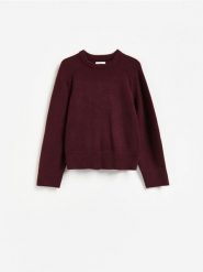 Sweter z domieszką modalu - bordowy. Czerwone swetry damskie Reserved, l, bez wzorów, z dzianiny, bez kołnierzyka, bez ramiączek, bez kaptura. Za 119.99 zł.