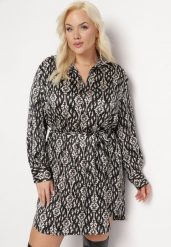 Czarna Pudełkowa Sukienka Mini z Wiązanym Paskiem Hrina. Czarne sukienki damskie Born2be, l, bez wzorów, z materiału, bez kołnierzyka, bez ramiączek, mini. Za 99.99 zł.