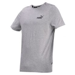 Męska koszulka Essentials z małym logo PUMA Medium Gray Heather. Szare buty sportowe męskie Puma, m, bez wzorów, z bawełny, bez kołnierzyka, bez ramiączek, na fitness i siłownię. Za 84.90 zł.