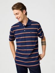 WRANGLER MĘSKA KOSZULKA STRIPE POLO SHIRT NAVY 112362827. Niebieskie koszulki polo męskie Wrangler, m, bez wzorów, bez ramiączek. Za 89.99 zł.