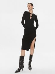 Pinko Sukienka dzianinowa Leone 101845 A15S Czarny Slim Fit. Czarne sukienki damskie Pinko, s, bez wzorów, z dzianiny, bez kołnierzyka, bez ramiączek. Za 519.99 zł.