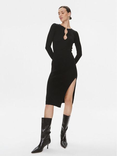 Pinko Sukienka dzianinowa Leone 101845 A15S Czarny Slim Fit. Czarne sukienki damskie Pinko, s, bez wzorów, z dzianiny, bez kołnierzyka, bez ramiączek. Za 519.99 zł.