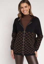 Czarny Kardigan na Suwak z Kapturem i Geometrycznym Motywem Lunetusa. Czarne swetry damskie Born2be, l, bez wzorów, z jeansu, eleganckie, bez kołnierzyka, bez ramiączek, z kapturem. Za 99.99 zł.