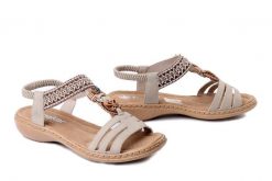 RIEKER 61855-62 beige, sandały damskie. Brązowe sandały damskie Rieker, bez wzorów, z gumy, bez obcasa, bez zapięcia. Za 319.90 zł.