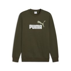 Męska bluza dzianinowa Essentials z dwukolorowym logo No. 1 i okrągłym dekoltem. Zielone bluzy męskie Puma, m, bez wzorów, z dzianiny, bez kaptura. Za 199.00 zł.