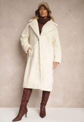 Jasnobeżowy Długi Płaszcz w Stylu Futerka Deozola. Brązowe płaszcze damskie Renee, l, bez wzorów, z jeansu, eleganckie, długie, bez kaptura. Za 119.99 zł.
